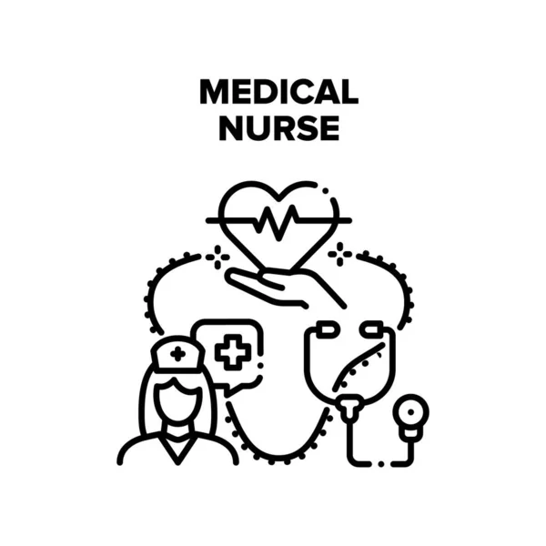 เวกเตอร์พยาบาลการแพทย์ ภาพวาดสีดํา — ภาพเวกเตอร์สต็อก
