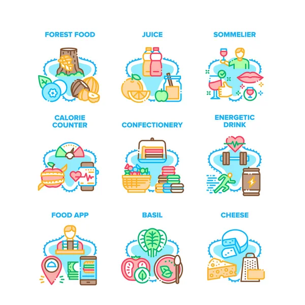 Food Application Set Icons Vektor Illustrationen — Stockvektor