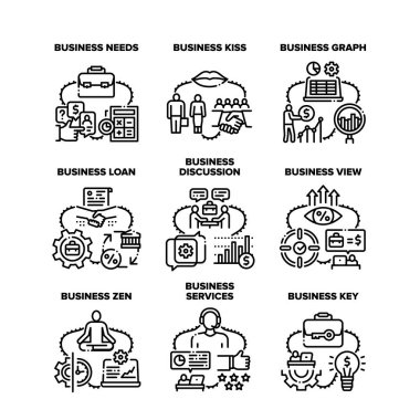 İş Servisi Simge Vektörü Siyah İllüstrasyonunu Ayarladı