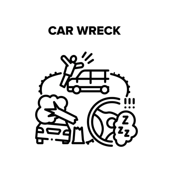 Autowrack Crash Vector Black Illustration — Stockvektor