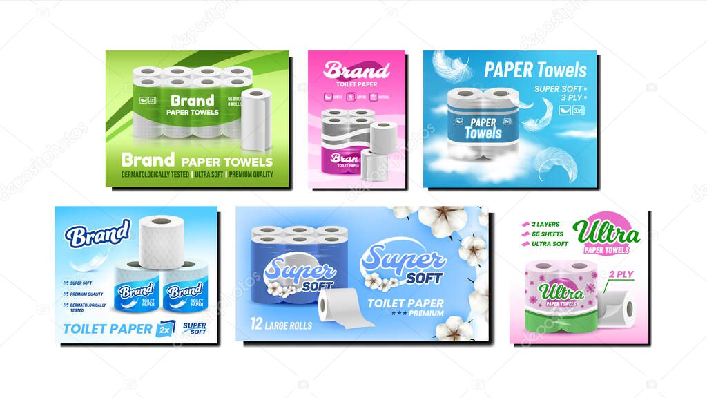 Towels And Toilet Paper Promo Posters Set Vector