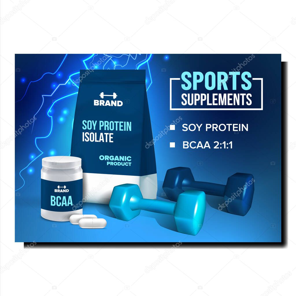 Sports Supplements Nutrient Promo Banner Vector
