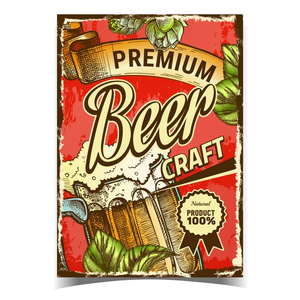 Bier Craft Drink Kreative Werbung Poster Vector — Stockvektor