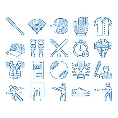 Beyzbol Oyun Araçları simgesi elle çizilmiş resimleme