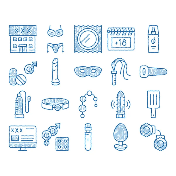 Intim Shop Sex Toys pictogram hand getekend illustratie — Stockvector