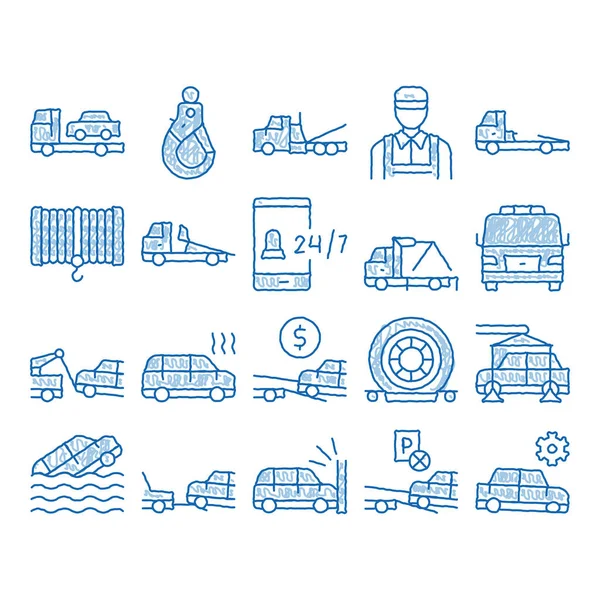 Sleepwagen Transport pictogram met de hand getekend illustratie — Stockvector