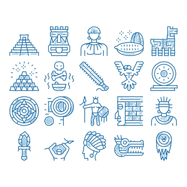 Icono de civilización azteca ilustración dibujada a mano — Vector de stock