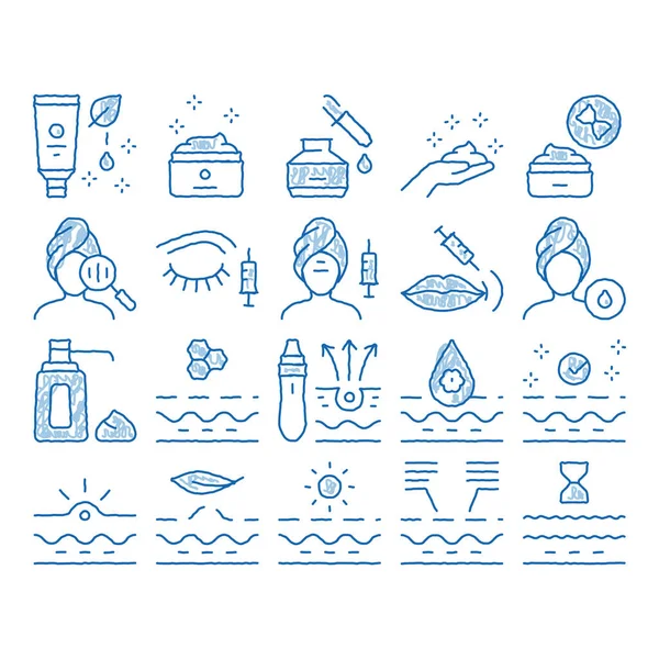 Bőrápolás Kozmetikai ikon kézzel rajzolt illusztráció — Stock Vector