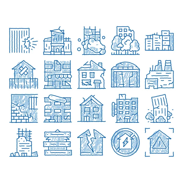 Kırık Ev Bina ikonu elle çizilmiş illüstrasyon — Stok Vektör