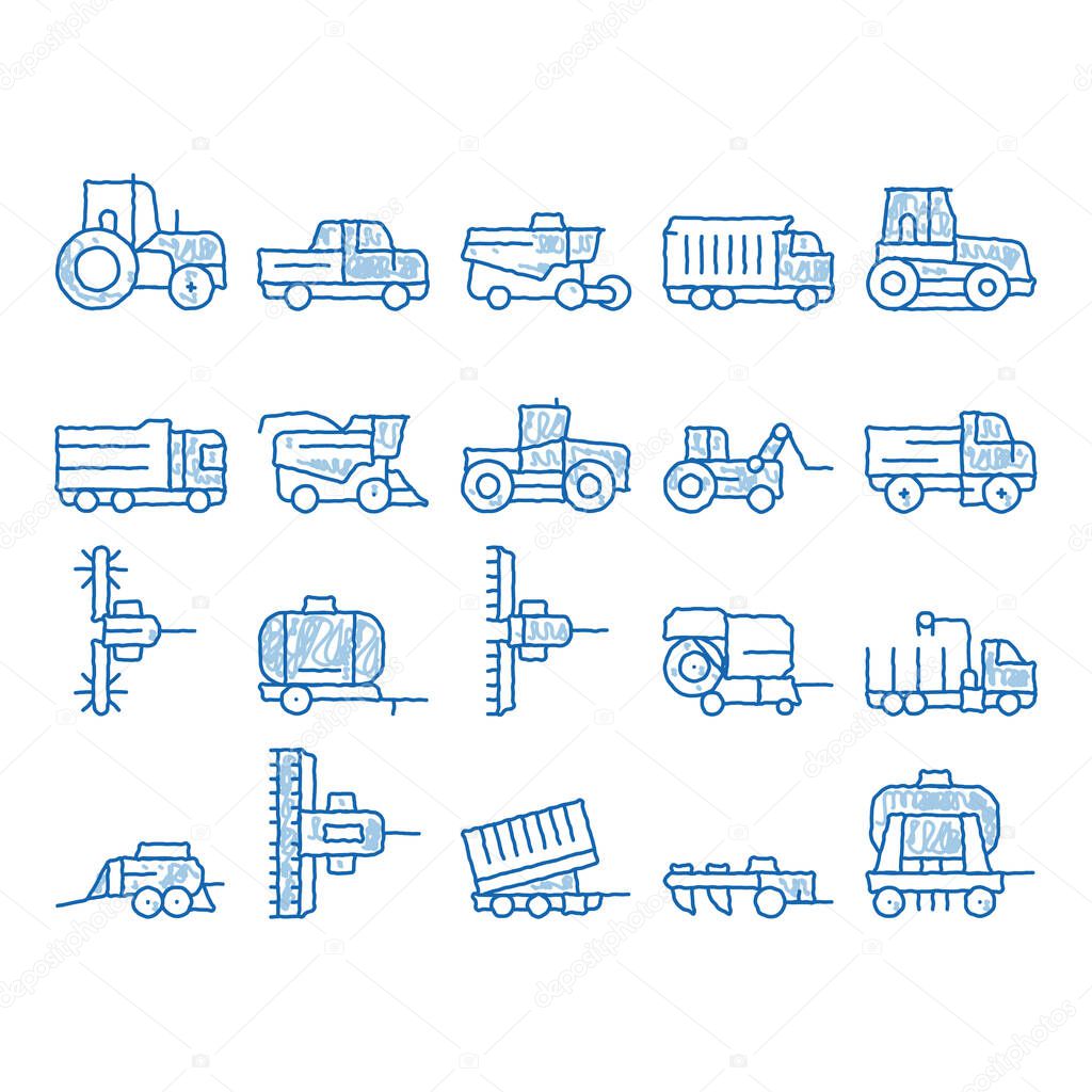 Agricultural Vehicles Vector icon hand drawn illustration