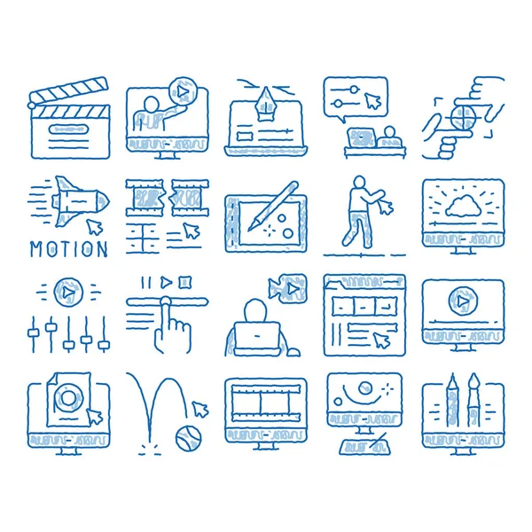 Icono de Motion Design Studio ilustración dibujada a mano — Vector de stock