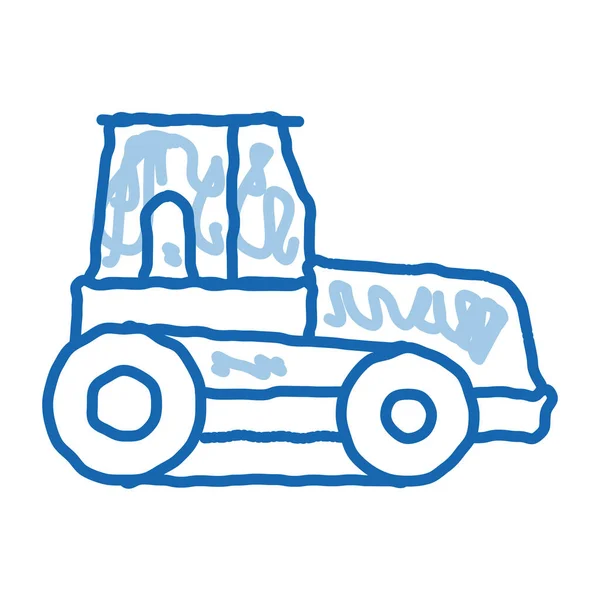 Caterpillar Traktor Fahrzeug Skizze Symbol Vektor Handgezeichnete Blaue Doodle Linie — Stockvektor