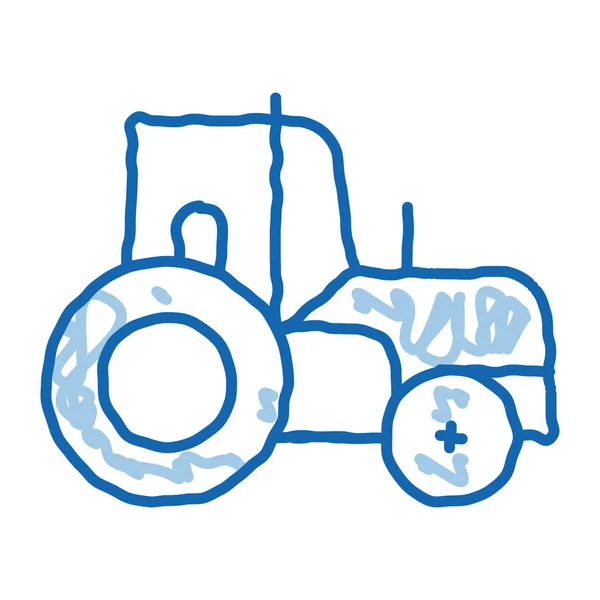 Farmland Traktor Fahrzeug Skizze Symbol Vektor Handgezeichnete Blaue Doodle Linie — Stockvektor