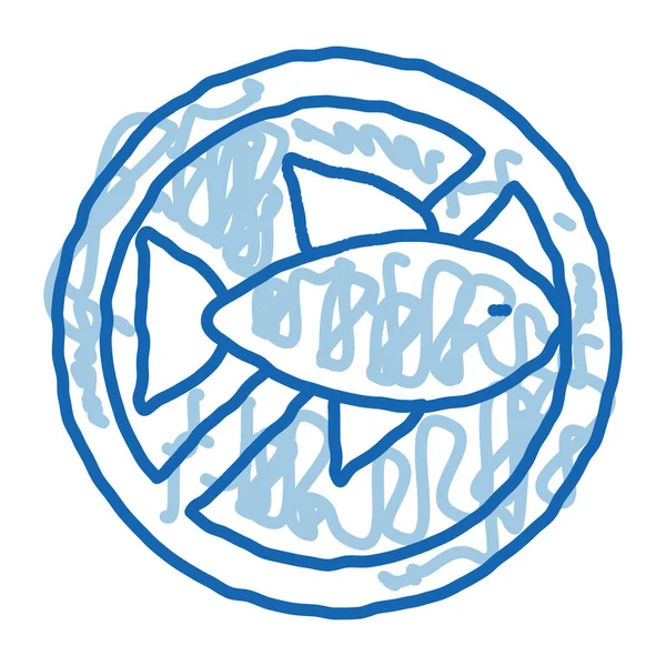 Alergen Free Sign Seafood Sketch 아이콘 손으로 예술은 고립된 — 스톡 벡터