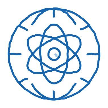 Atom Gezegeni Dünya Problemi ikon vektörünü çiz. El çizimi mavi çizgili sanat izole edilmiş sembol çizimi