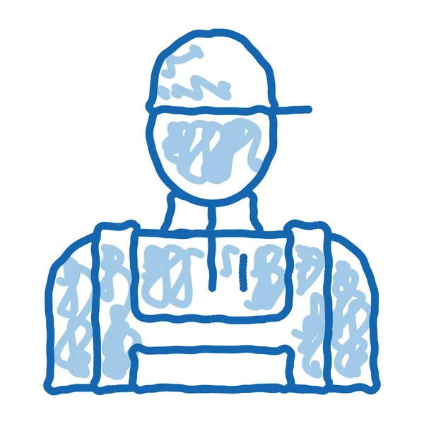 Conditioner Repairman Worker Skizziert Symbolvektor Handgezeichnete Blaue Doodle Linie Kunst — Stockvektor