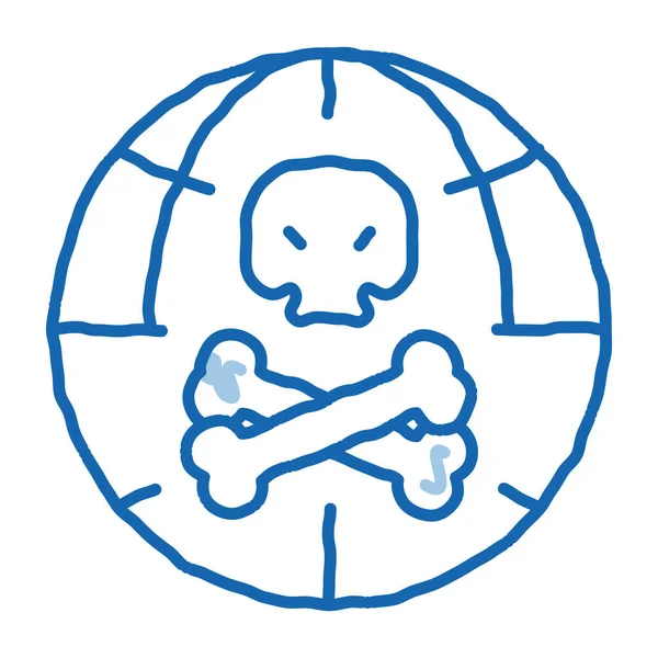 生の頭とブラッディ ボーンのスケッチアイコンベクトル 手描きの青いドアラインアート隔離されたシンボルイラスト — ストックベクタ