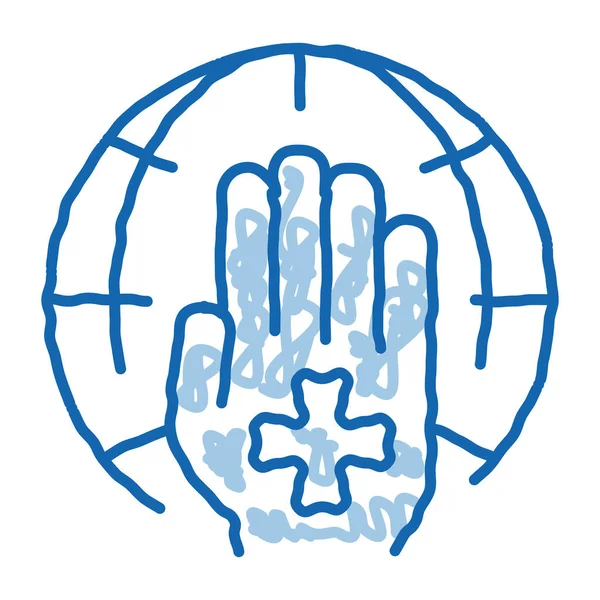 Cross Hand Palm Planet Croquis Icône Vecteur Illustration Symbole Isolé — Image vectorielle
