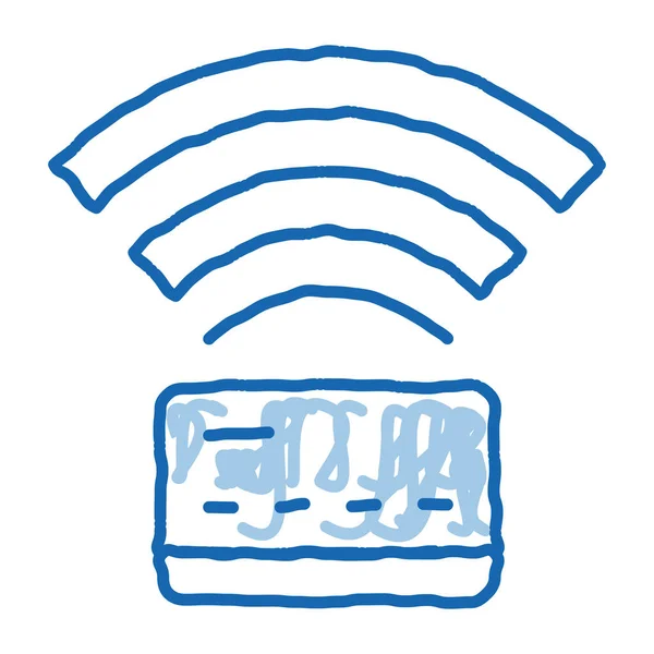 Pay Pass Card Bankingお金のスケッチアイコンベクトル 手描きの青いドアラインアート隔離されたシンボルイラスト — ストックベクタ