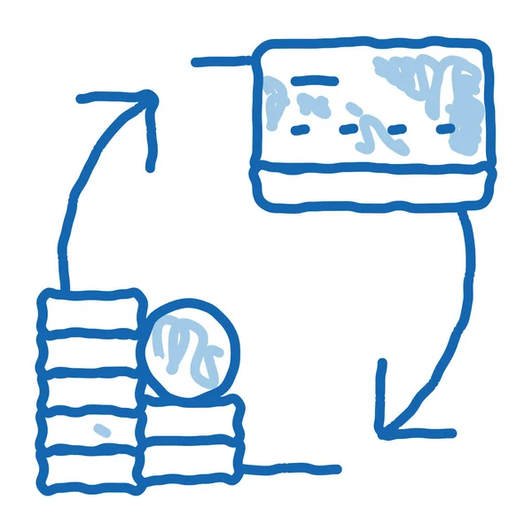Транзакція Гроші Картці Ескіз Піктограми Вектор Рука Намальована Синя Каракулі — стоковий вектор