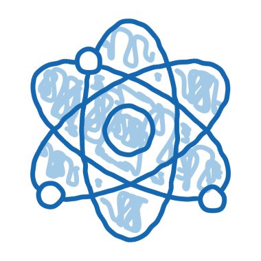 Atom Nucleus ve Elektron taslak ikon vektörü. El çizimi mavi çizgili sanat izole edilmiş sembol çizimi