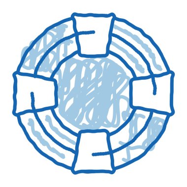 Gönüllüler Hayat Kurtarıcı taslak ikon vektörünü destekliyor. El çizimi mavi çizgili sanat izole edilmiş sembol çizimi