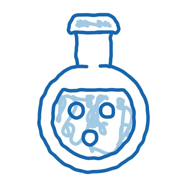 Flask Chemical Liquid Sketch Icon Vector Inglês Mão Desenhado Azul —  Vetores de Stock