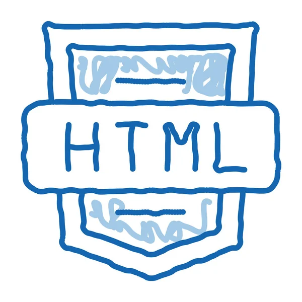 编程语言Html系统草图图标向量 手绘蓝色涂鸦线条艺术孤立符号图解 — 图库矢量图片