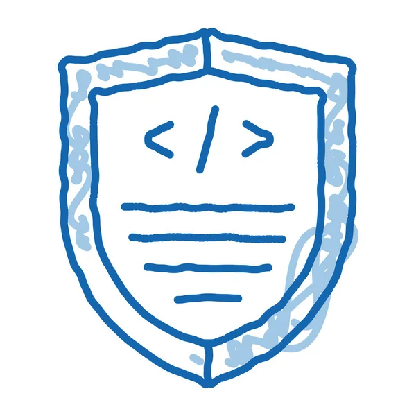 Coderen Antivirus Programma Schets Icoon Vector Handgetekende Blauwe Doodle Lijn — Stockvector