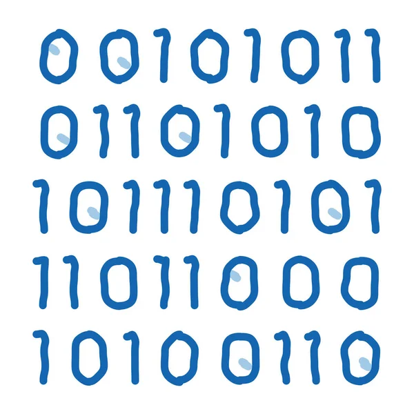 Streaming Binary Code Matrix Esboço Ícone Vetor Mão Desenhado Azul — Vetor de Stock