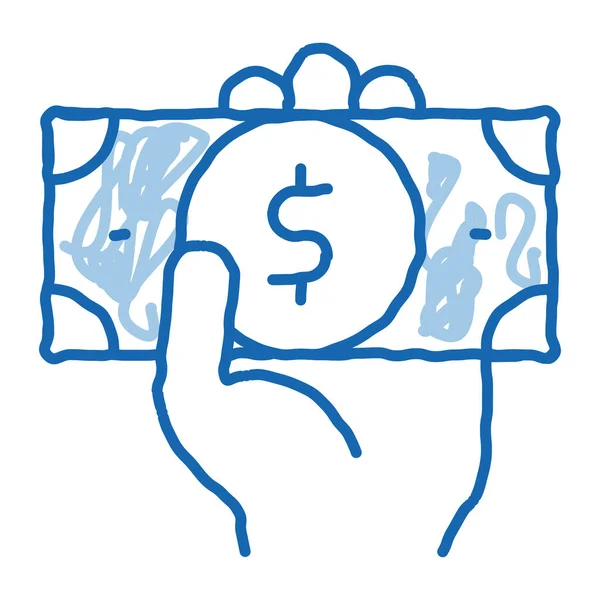 Wolontariusze Wspierają Wektor Szkicu Pieniądze Ręcznie Rysowane Niebieski Doodle Linii — Wektor stockowy
