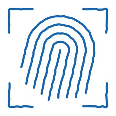 Parmak izi Dactylogram Tarayıcı taslak ikon vektörü. El çizimi mavi çizgili sanat izole edilmiş sembol çizimi