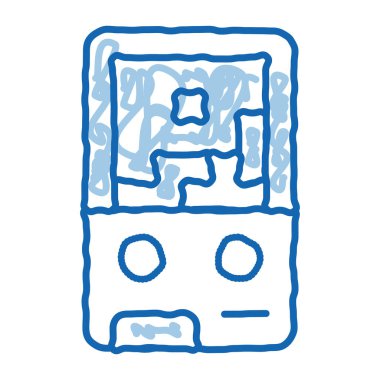 Etkileşimli Çocuklar Video Oyunu taslak ikonu vektörü. El çizimi mavi çizgili sanat izole edilmiş sembol çizimi