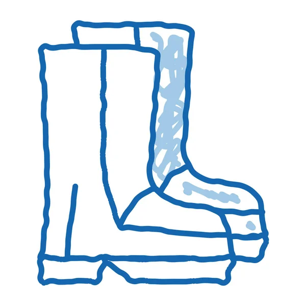 防水材料胶靴鞋草图图标矢量 手绘蓝色涂鸦线条艺术孤立符号图解 — 图库矢量图片