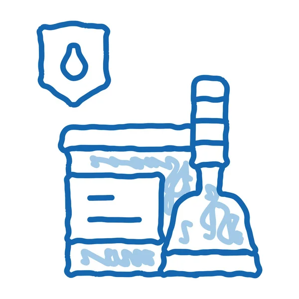 防水材料セメントスケッチアイコンベクトル 手描きの青いドアラインアート隔離されたシンボルイラスト — ストックベクタ
