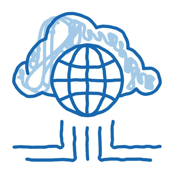 Global Internet Cloud Networking Vetor Ícone Esboço Mão Desenhado Azul — Vetor de Stock