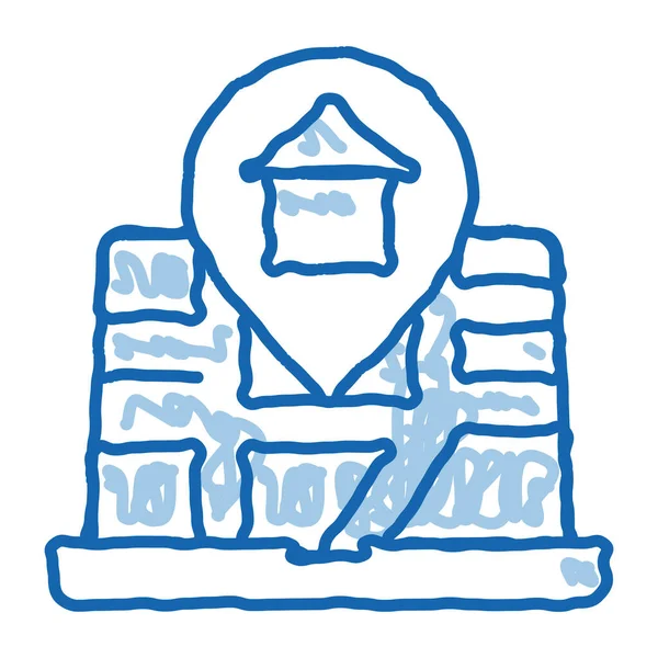 House Marker Location地図のスケッチアイコンベクトル 手描きの青いドアラインアート隔離されたシンボルイラスト — ストックベクタ