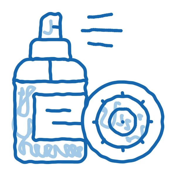 Antibacterial Spray Kill Microbe Sketch Vector Icono Dibujado Mano Azul — Archivo Imágenes Vectoriales