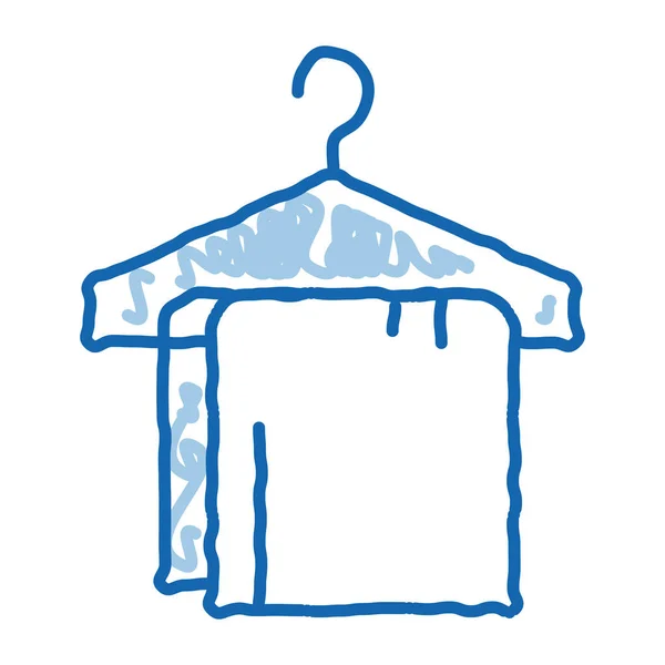 ハンガー スケッチのアイコン ベクトルで服を着る 手描きの青いドアラインアート隔離されたシンボルイラスト — ストックベクタ