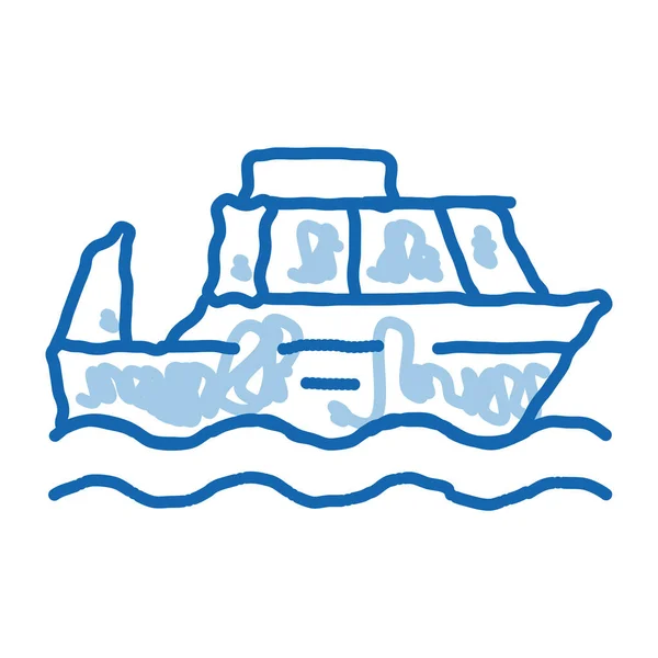 公共交通機関水上タクシーのスケッチアイコンベクトル 手描きの青いドアラインアート隔離されたシンボルイラスト — ストックベクタ