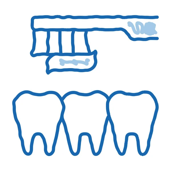 Вектор Чистки Зубов Стоматолога Ручная Рисованная Синяя Линия Рисунка — стоковый вектор