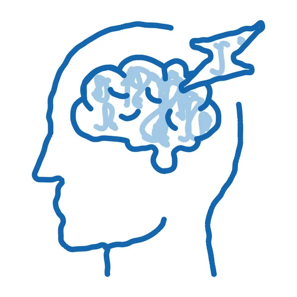 Brain Lightning Volt Silhouette Headache Sketch Icon Vector Hand Drawn — Stock Vector