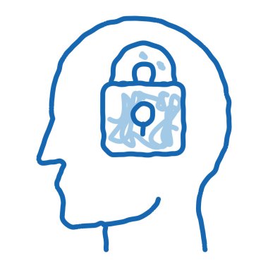 Man Silhouette Mind taslak ikon vektörüne kilitlendi. El çizimi mavi çizgili sanat izole edilmiş sembol çizimi