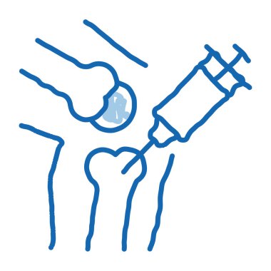 Şırınga aşısı Kemik çizim ikonu vektöründe. El çizimi mavi çizgili sanat izole edilmiş sembol çizimi