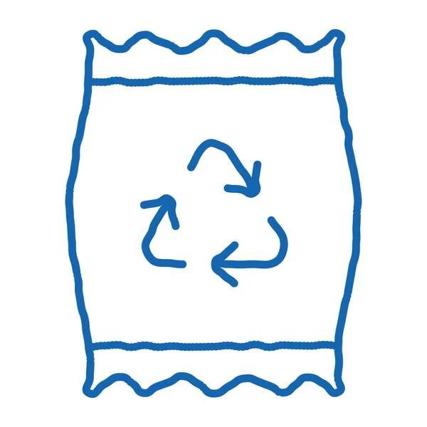 プラスチック小包バッグ付きリサイクルマークスケッチアイコンベクトル 手描きの青いドアラインアート隔離されたシンボルイラスト — ストックベクタ