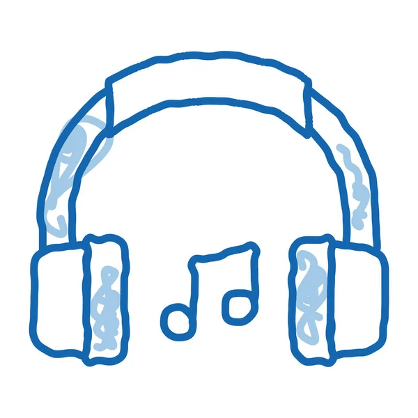 Auriculares Música Notas Musicais Esboço Ícone Vetor Mão Desenhado Azul — Vetor de Stock