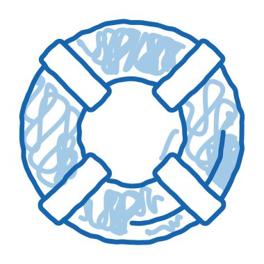 Lifebuoy Kano taslak ikon vektörü. El çizimi mavi çizgili tabela. izole edilmiş sembol çizimi