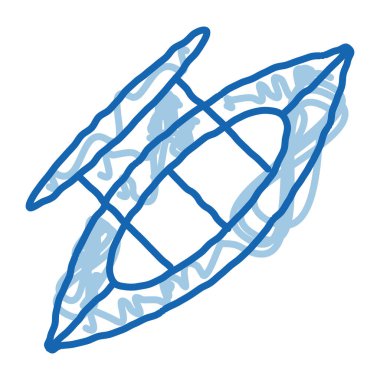 Şişirilebilir Tekne Kanosu taslak ikon vektörü. El çizimi mavi çizgili tabela. izole edilmiş sembol çizimi