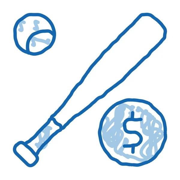 Baseballschläger Mit Ballwetten Und Glücksspiel Sketch Icon Vektor Handgezeichnetes Blaues — Stockvektor