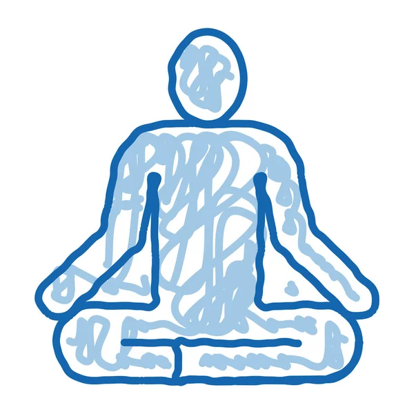 Yoga Pozu Biyohack Taslak Ikonu Vektörü Çizimi Mavi Çizgili Tabela — Stok Vektör
